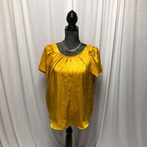 Lauren Conrad Blouse Womens Size Small Golden Yellow Satin Short Sleeve Top